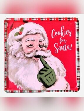 Cookies for Santa Red Plate Square Ceramic Tray Holiday Decor Kitchen Dining